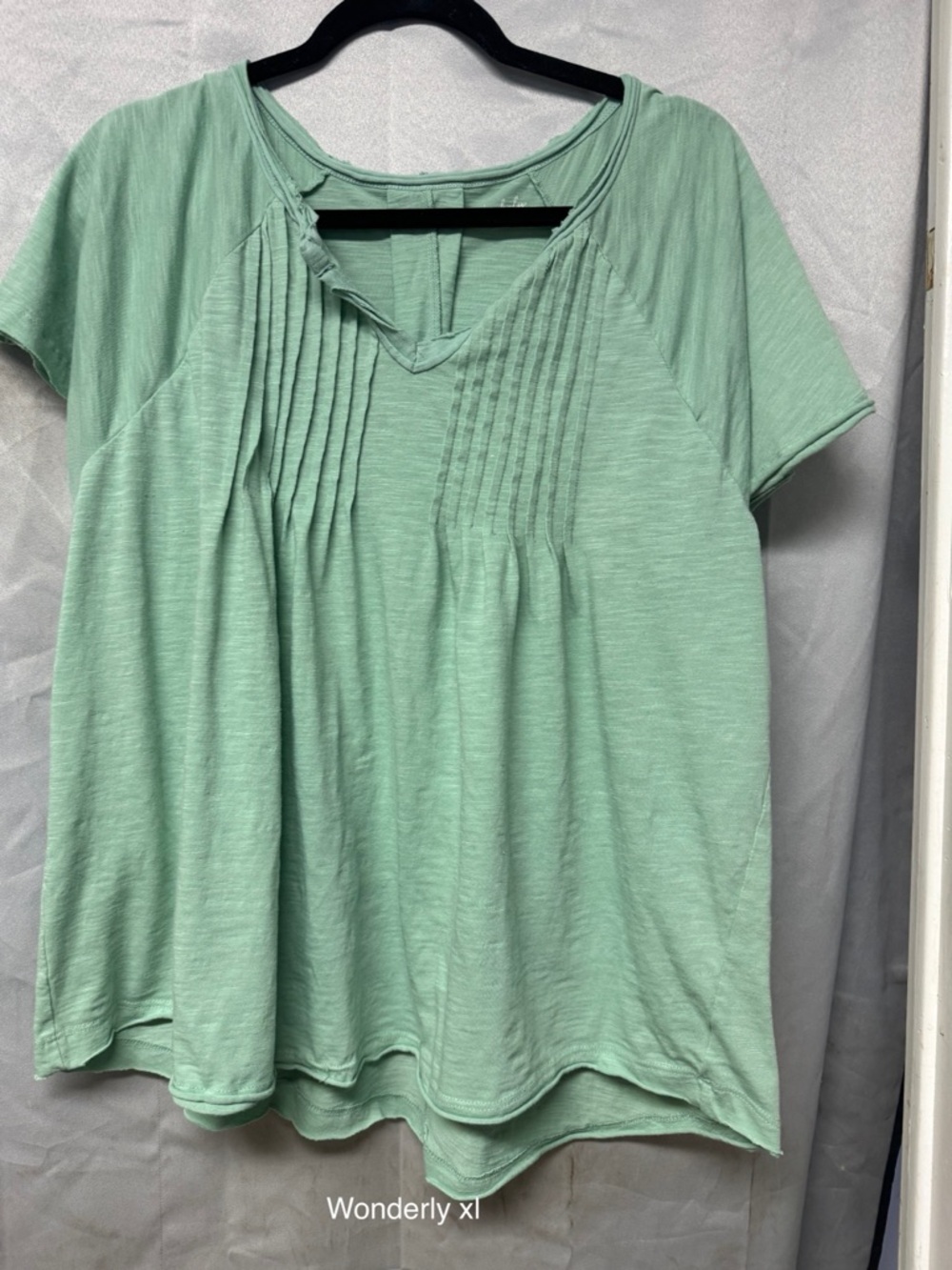 Wonderly Mint Green Pintuck V-Neck Short Sleeve Top